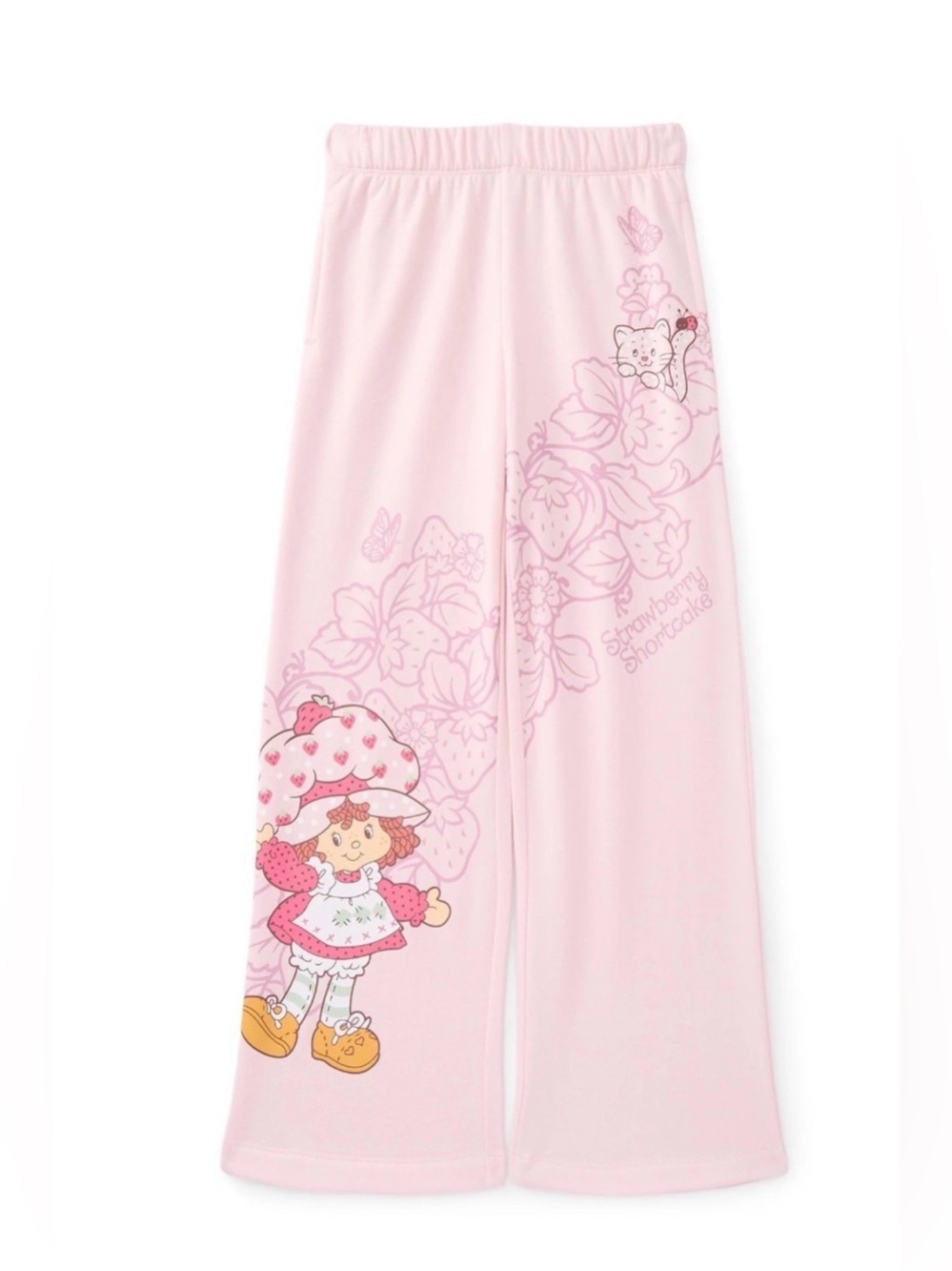Girls Strawberry Shortcake fleece wide leg sweat pants, size large 10-12, NWT